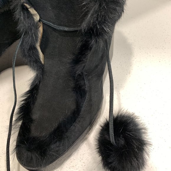 💖COACH Black Suede Rabbit Fur Boots Italian NWOT - Picture 11 of 11